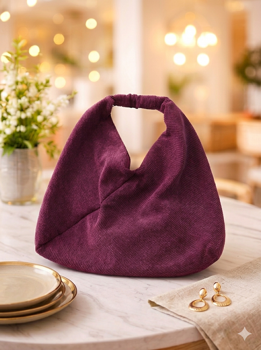 Sac hobo bohème Déborah en velours côtelé bordeaux