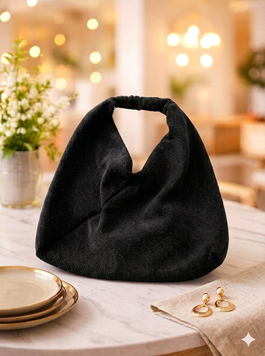 Sac hobo bohème Cassandre en velours côtelé noir